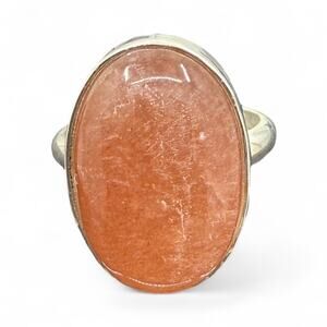 Natural Oval Peach Moonstone 925 Sterling Silver Size 7